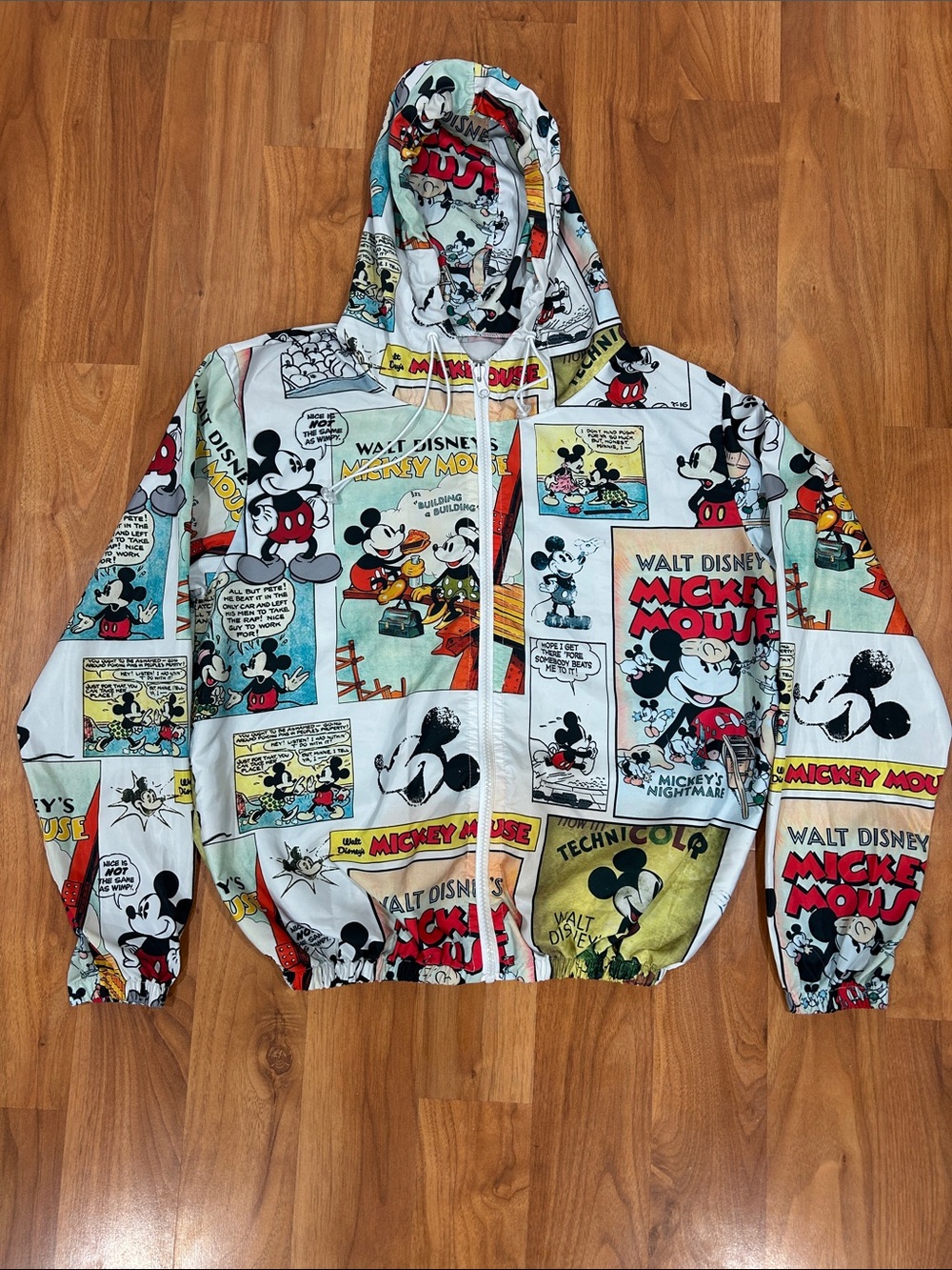 Vintage Disney Mickey Mouse Comic Strip All Over Print Zip Up Hoodie Jacket